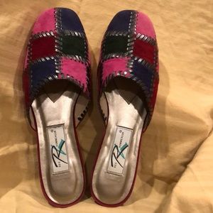 Leather and Suede patchwork flat mules